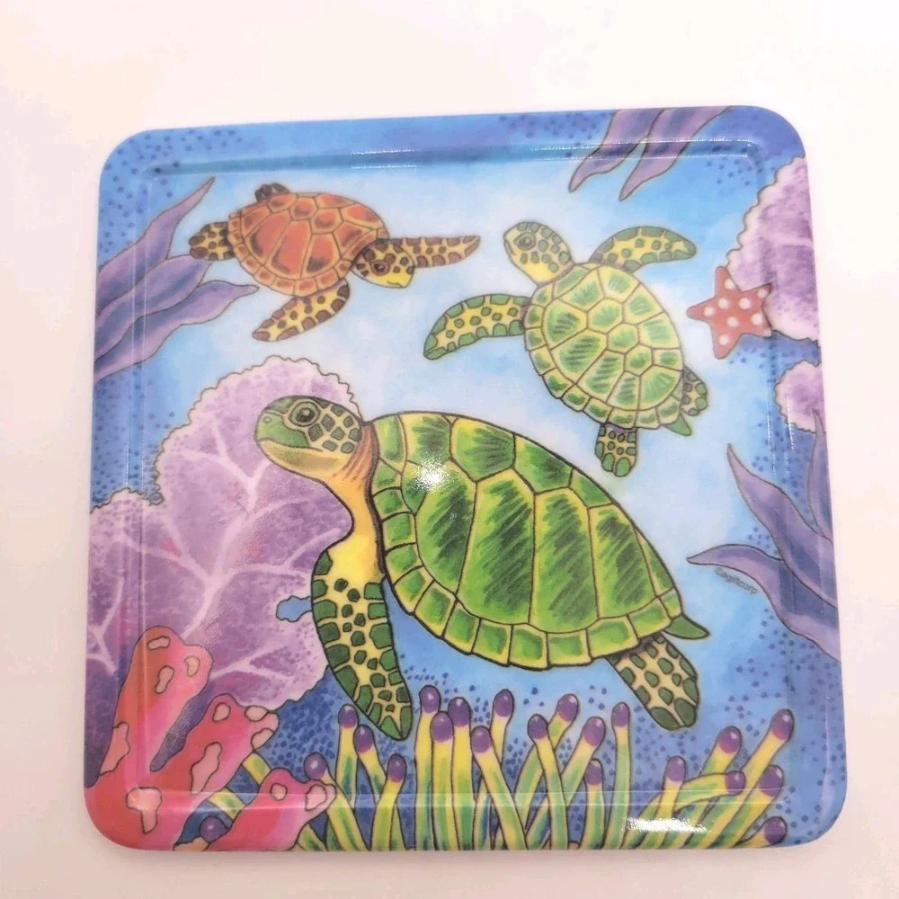 Sea Turtle Melamine Coasters 4x4 Ocean Beach Coastal Set of‎ 4 Agiftcorp